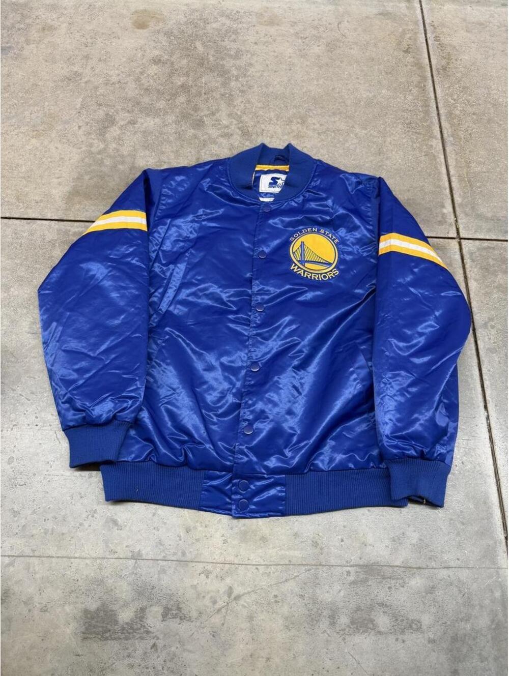 vintage golden state warriors starter satin bomber jacket size xl